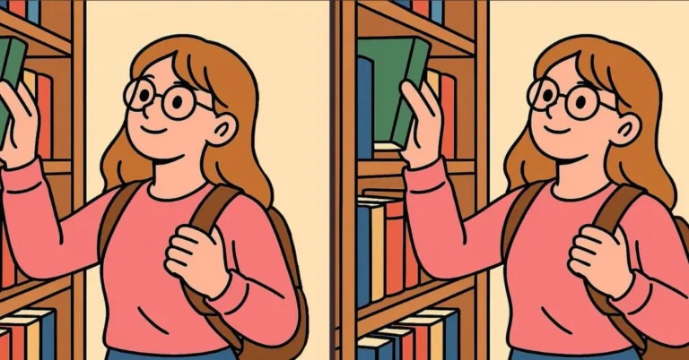 Spot the 3 Differences in Girl Choosing Books in the Library Beat the 19-Second Challenge!